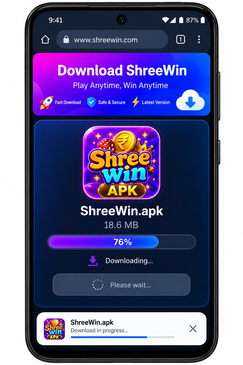 Shree Win APK download screen